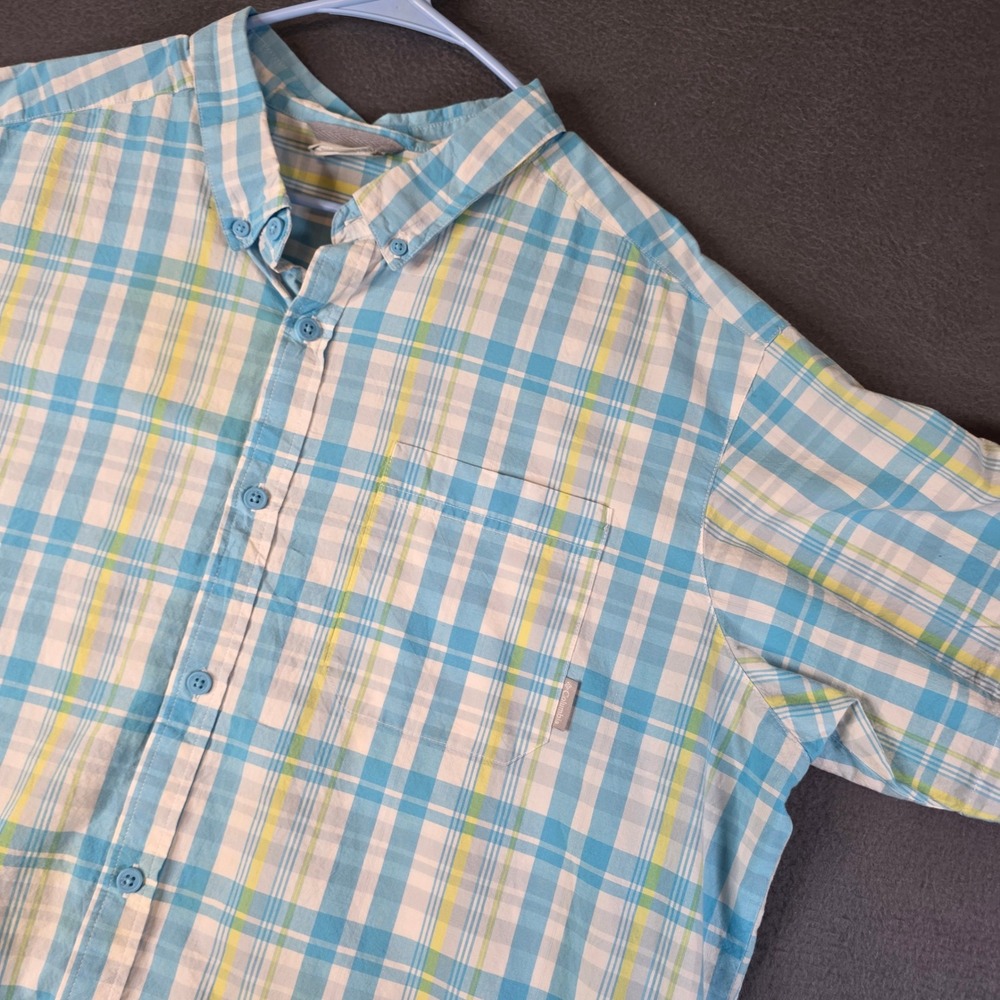 Columbia Plaid Shirt Mens XXL Blue Short Sleeve Button Down Plaid Pattern